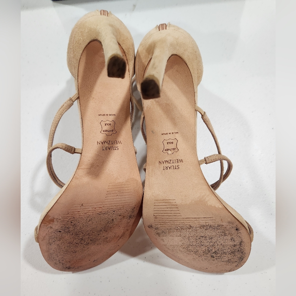 Stuart Weitzman Myex Bisque Suede Tan Strappy Heels Sandals Vanessa Hudgens View 6